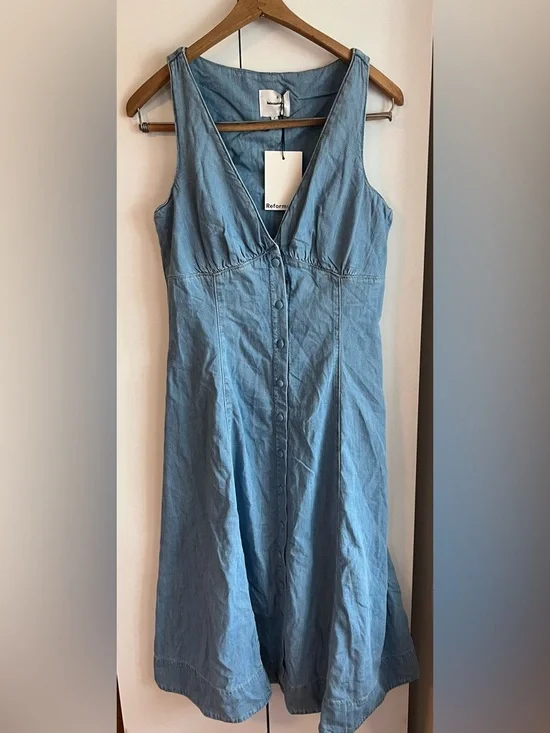 Reformation Sebastien Denim Midi Dress Size 8 NWT - Picture 7 of 16